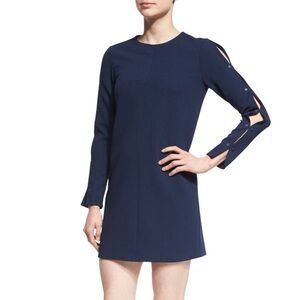 TIBI Long-Sleeve Structured Crepe Shift Navy Dress (Sz 6)